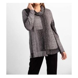 Habitat Womens M Gray Cowl Neck Patchwork Textured Knit Tunic Top Minimalist